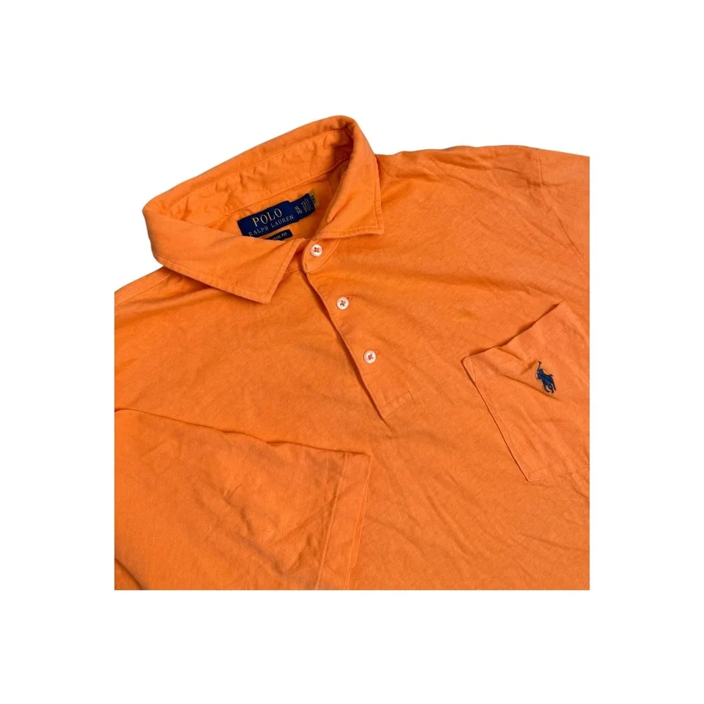 Polo Ralph Lauren Classic Fit Cotton Linen Blend Polo Shirt Pocket Orange Men XL